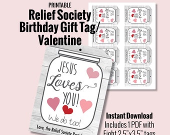 Relief Society Valentine's Day Gift Tag | Relief Society Birthday Gift Tag | Relief Society Printable Valentine | Jesus Loves You Valentine