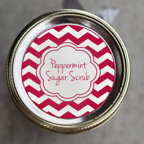 Printable Peppermint Sugar Scrub mason jar label | Chevron body scrub jar label | candy cane sugar scrub sticker | essesntial oils gift tag