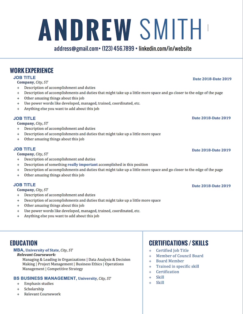 Editable Resume Template Customizable Resume Instant - Etsy