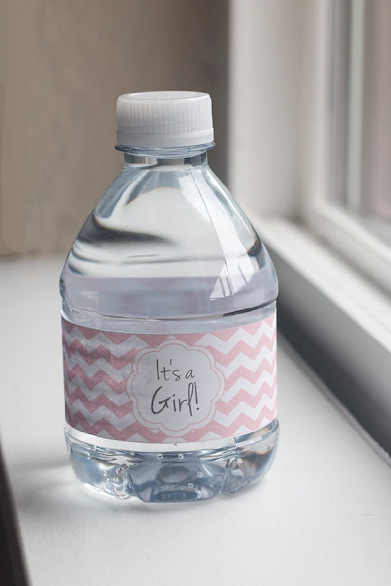 Printable baby shower water bottle label PDF for girl Chevron It/'s a Girl water bottle label Baby shower favor Instant download