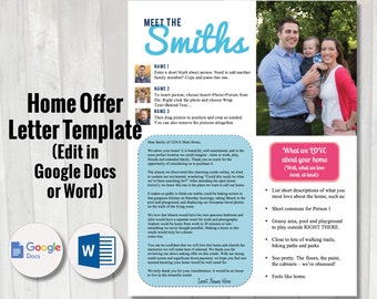 EDITABLE Home Offer Letter | Customizable Cover Letter to Seller | Google Doc Home Offer Letter Template | Home Offer Cover Letter