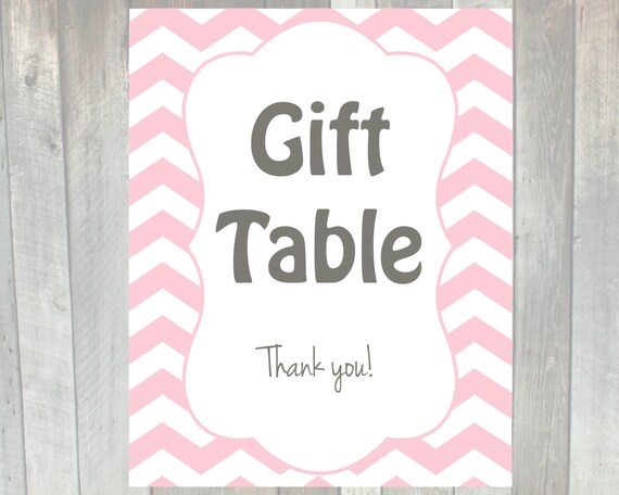 Printable chevron pink gift table sign Baby shower | Etsy