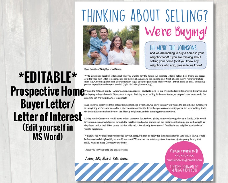 EDITABLE Prospective Home Buyer Letter Template Customizable Etsy