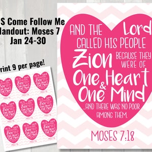 LDS Come Follow Me Handout Moses 7, Jan 24-30 | One Heart One Mind Handout | Sunday School Come Follow Me Flyer January 30, LDS Zion Handout