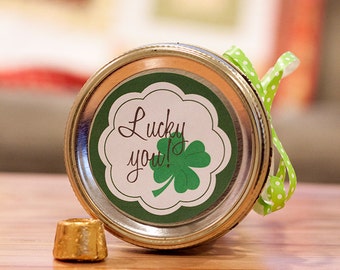 Printable St. Patrick's Day mason jar label | Lucky You PDF party favor | St. Patrick's Day candy label