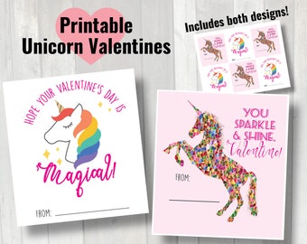 Printable Unicorn Valentines | Unicorn Valentine's Day Cards | Unicorn Valentine cards for school | Sparkle unicorn cards | Magical Unicorn