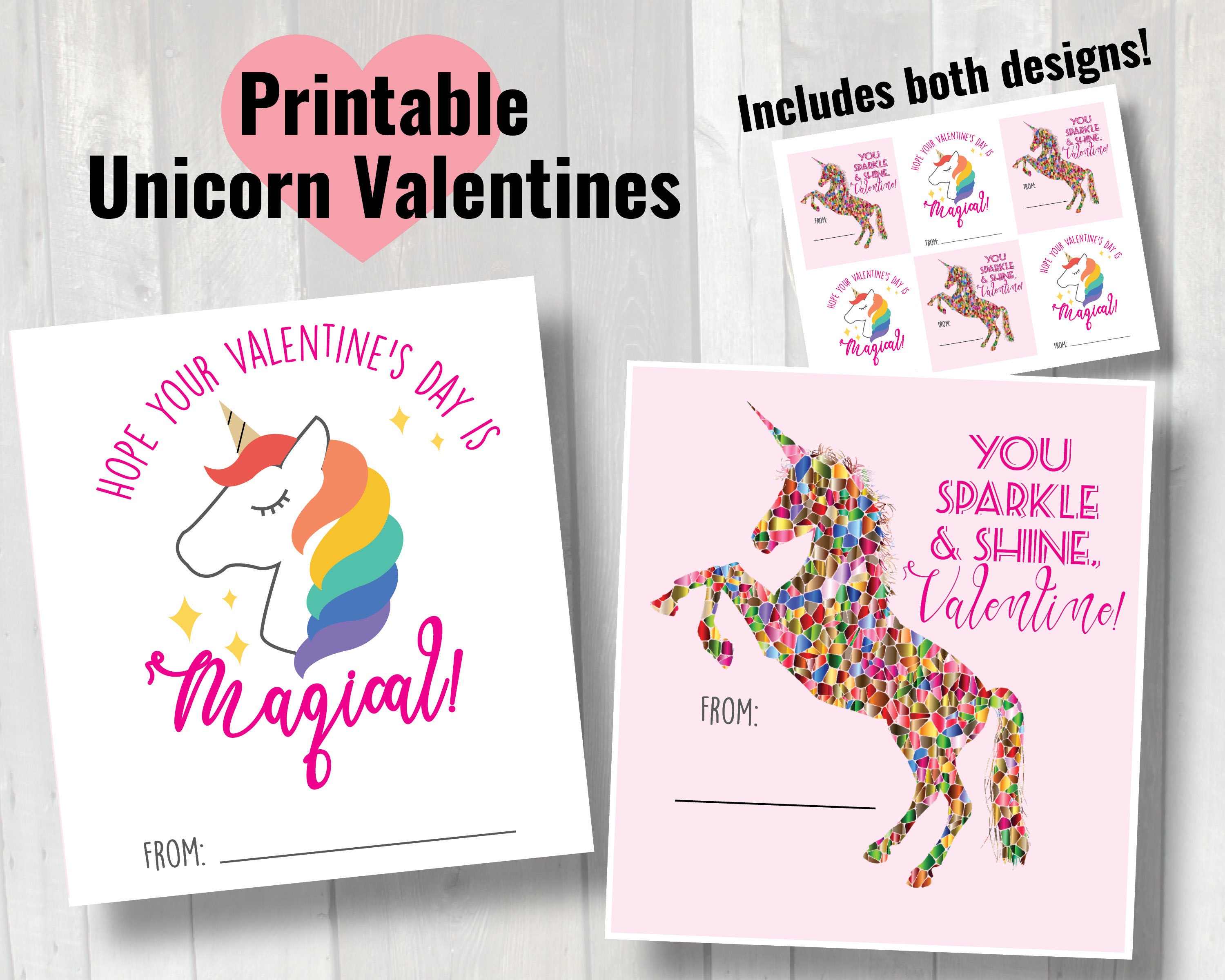 Printable unicorn valentines unicorn valentine's day - etsy
