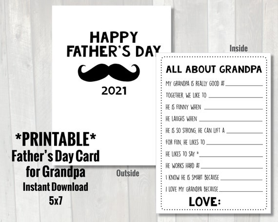 Download Father S Day Card For Grandpa Printable Instant Download Etsy