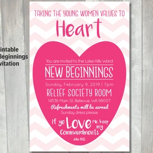 LDS Young Women New Beginnings Invitation 2019 theme YW in Excellence If ye love me Keep my commandments Mormon Young women values image 1