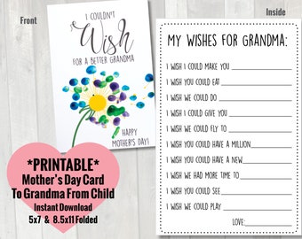 Grandma Mother's Day Card from Child | Printable Grandma Questionnaire Mother's Day Card | Toddler Preschool Mother's Day Wishes Card Craft