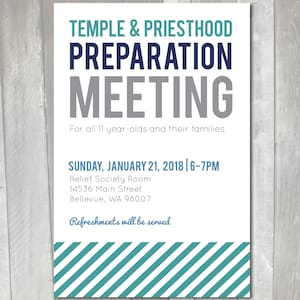 LDS Temple and Priesthood Preparation Meeting Printable Invitation Primary priesthood preview invitation Mormon Temple prep invitation image 1