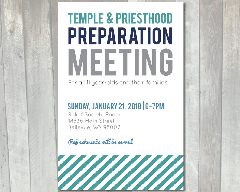 LDS Temple and Priesthood Preparation Meeting Printable Invitation Primary priesthood preview invitation Mormon Temple prep invitation image 1