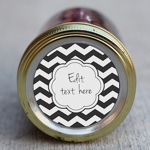 Druckbare editierbare Chevron Label | Schwarze Chevron Mason Jar Label | Anpassbare Geschenkanhänger | Tischkarte Hochzeit