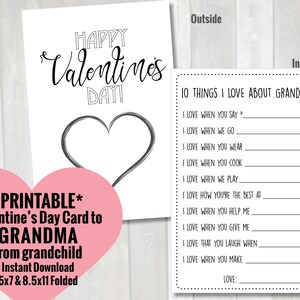 Valentinstag Karte für Oma | Druckbare Oma Valentinstag Karte von Kleinkind | Preschool Valentine Card Fragebogen für Oma