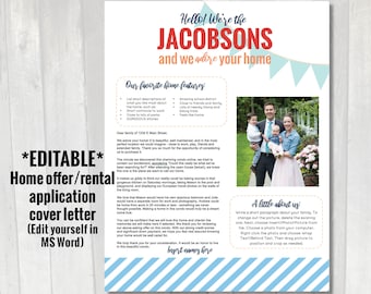 EDITABLE Home offer letter | Customizable cover letter for house buying offer | Rental application letter | Letter to seller with picture
