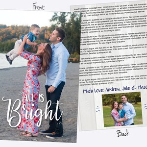 Photo Christmas card with letter | printable holiday card | Greeting card | double sided Christmas card | Christmas letter | All is bright
