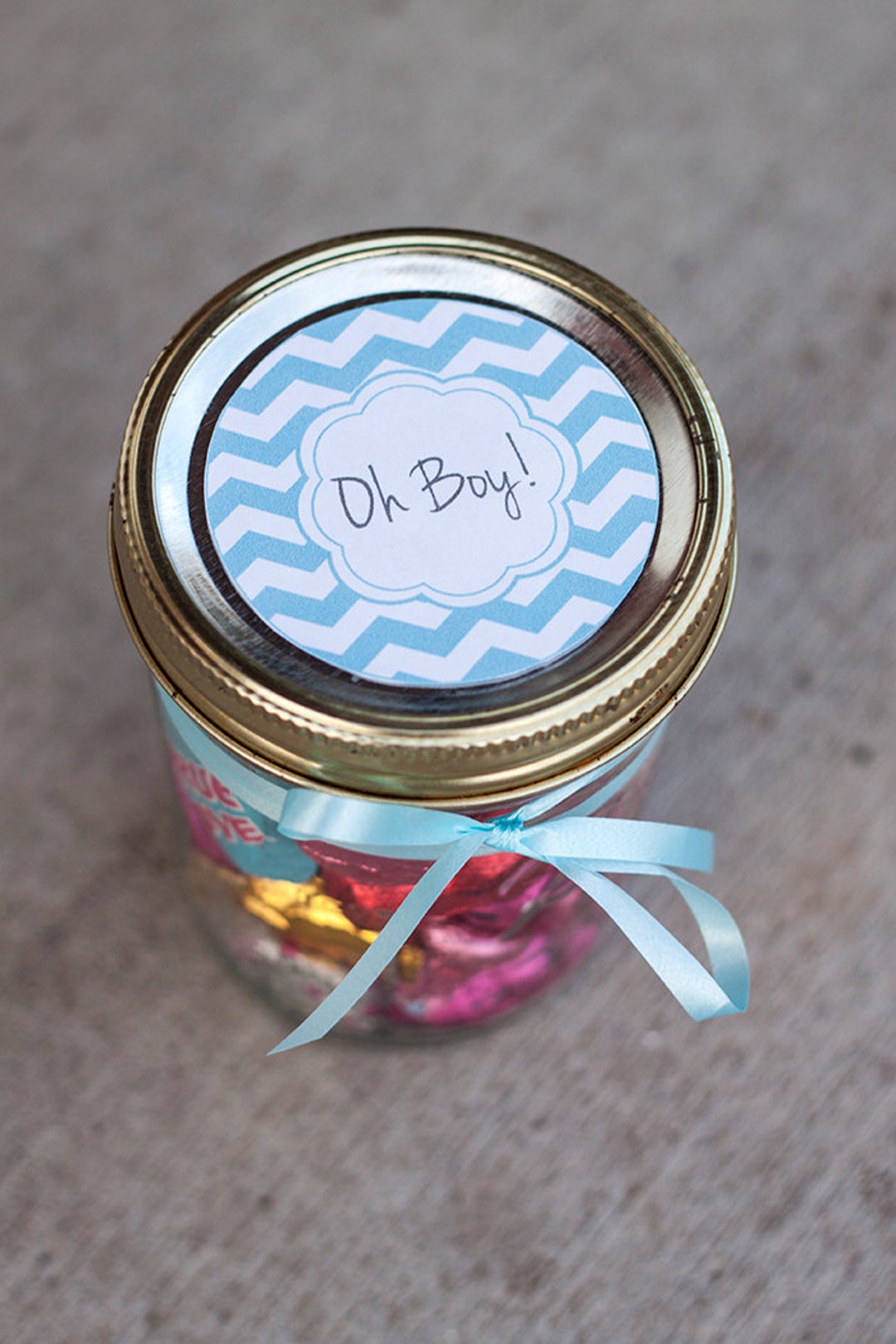 Printable Baby Shower Mason Jar Label PDF for Boy | Chevron Oh Boy Jar ...