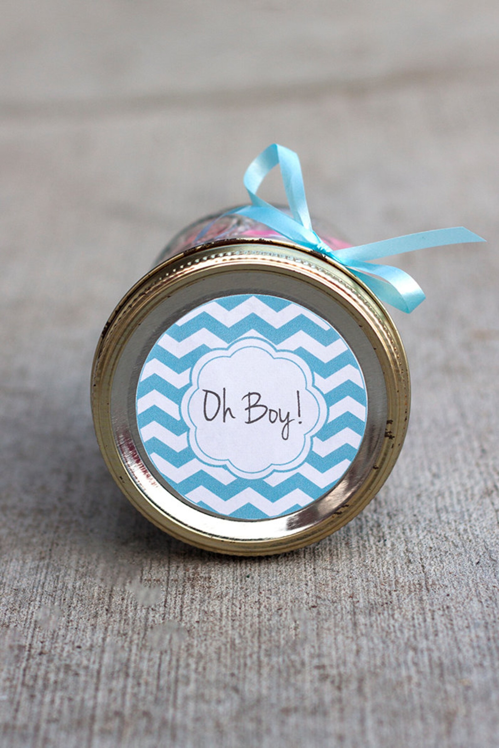 Printable baby shower mason jar label PDF for boy Chevron Oh | Etsy