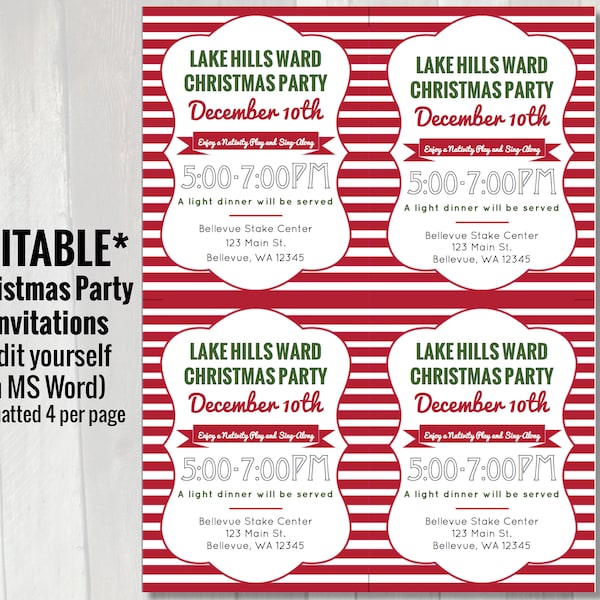 EDITABLE Printable Christmas Party Invitation | LDS Ward Christmas Party Invitation | Work Holiday Party Invitation | Customizable flyer