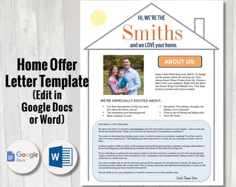 Home Offer Letter Template | Google Doc / Word Editable Letter to Seller | cover letter | House buying offer letter | Rental application