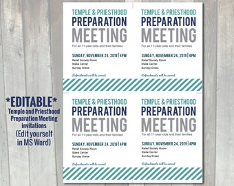 Editable LDS Temple and Priesthood Preparation Meeting Printable Invitation | Primary priesthood preview invitation | Temple prep invitation