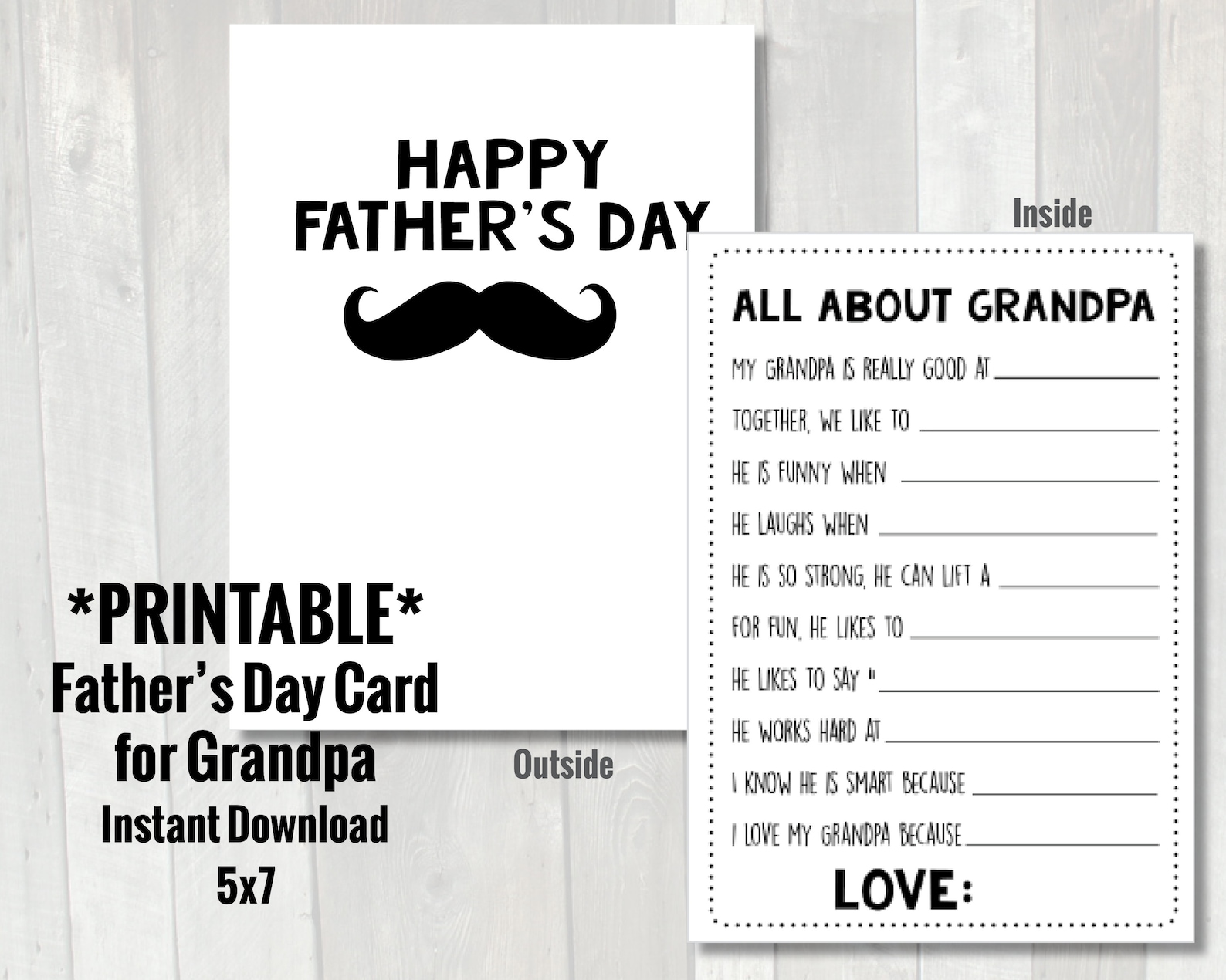 Father's Day Card for Grandpa Printable Instant Download Father's Day ...