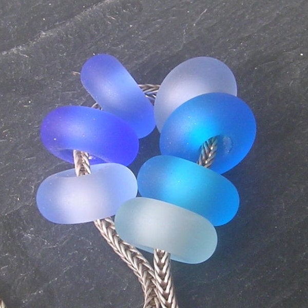 Blue Sea Glass Effect Handmade Lampwork European Charm Bead - SRA - Fits all Brands