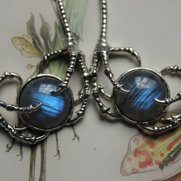 Labradorite Talon Amulet // Raven Pendant // Crow // Intuition // Polished Labradorite