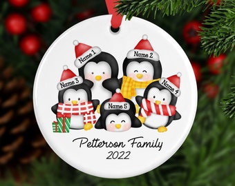 Family Names Christmas Ornament - Personalized Christmas Ornament - Keepsake Ornament - Custom Christmas Ornament - Penquins Christmas