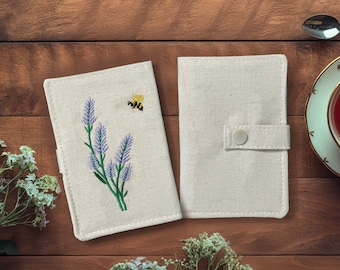 Cartera para té, porta té, cartera para bolsitas de té, porta bolsitas de té de viaje, con diseño floral de lavanda, cartera para té de lino y algodón