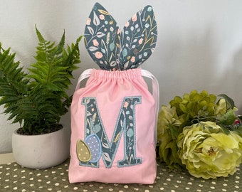 Easter Gift Bag, Bunny Fabric Favor Bag, Party Bag, Gift Bag, Drawstring Bag, Holiday Treat Bag, Personalized Bag