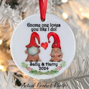 Personalized Gnome Couple Ornament: Watercolor Christmas Tree Decoration