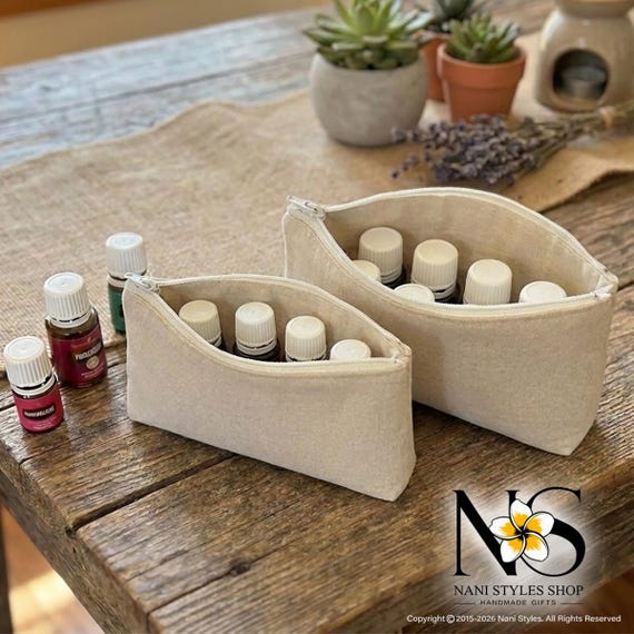 Essential Oil Pouch - Padded Linen Cotton Blend