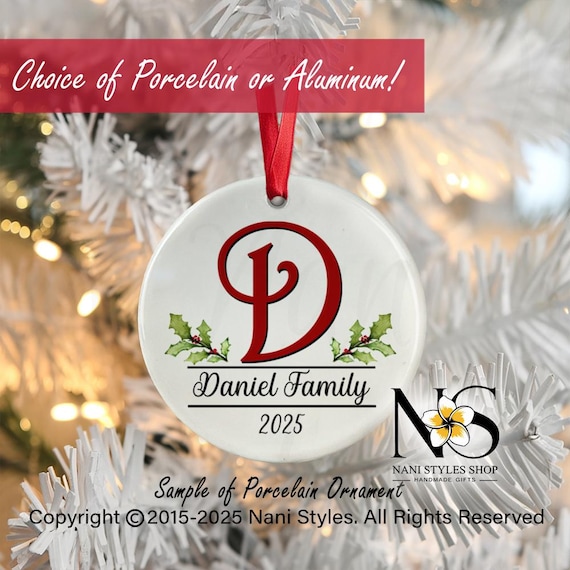 Personalized Family Name Christmas Ornament: Custom Initial, Year