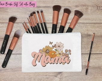 14 Piece Makeup Brush Set, Gift Set Kabuki Brushes Synthetic Make Up Brushes, Vegan & Cruelty-Free Cosmetic Brushes - Retro - MAMA