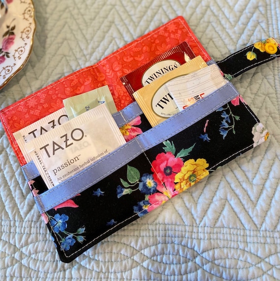 Floral Tea Bag Wallet - Portable Cotton Organizer for On-The-Go