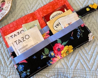 Tea Wallet for On-The-Go Tea Lovers - Floral on Black