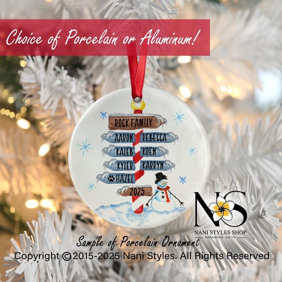 Personalized Family Name Christmas Ornament: Watercolor Pet & People