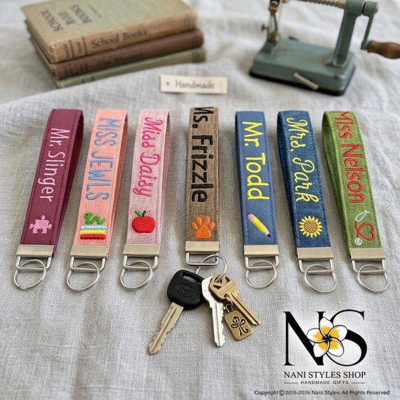Personalized Key Fob Custom Keychain Wristlet Gift for Teachers Graduation Coworker School