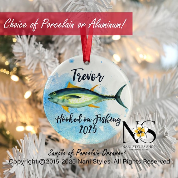 Personalized Yellowfin Tuna Ornament: Watercolor Fisherman Gift