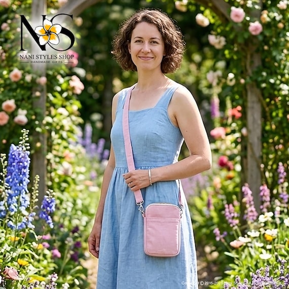 Linen Crossbody Cell Phone Purse | Adjustable Strap