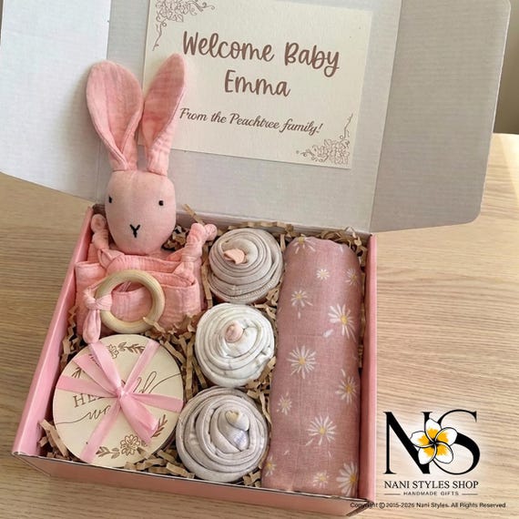 Organic Baby Clothes & Muslin Swaddle Gift Box | Milestone Plaques, Lovey