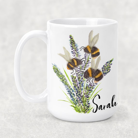 Personalized Mug Lavender Flower and Bees Design