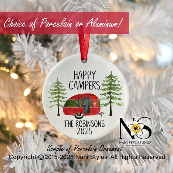Personalized Camper Ornament: Watercolor Christmas Decoration