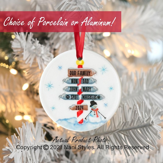 Personalized Family Name Christmas Ornament: Watercolor Pet & People