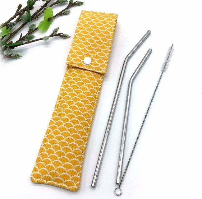 Reusable Straw Case, Glass Straw Case, Padded Straw Sleeve, Quilted