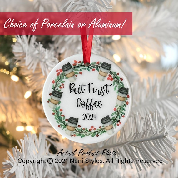 Coffee Lover Christmas Wreath Ornament
