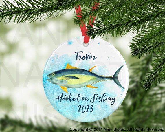 Personalized Fishing Ornament, Hooked on Fishing  Ornament, Custom Ornament, Yellowfin Tuna Christmas Ornament, Fisherman Gift Year Ornament