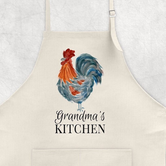 Personalized Apron - Poly Linen work apron for cooking, cleaning, gardening and more! Watercolor Rooster!