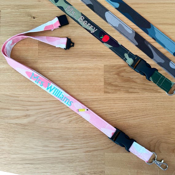 Personalized Breakaway Lanyard for Safety, Removable Key Fob Camo - Cotton Fabrics - Teacher Lanyard, Nurse Lanyard, Work Lanyard